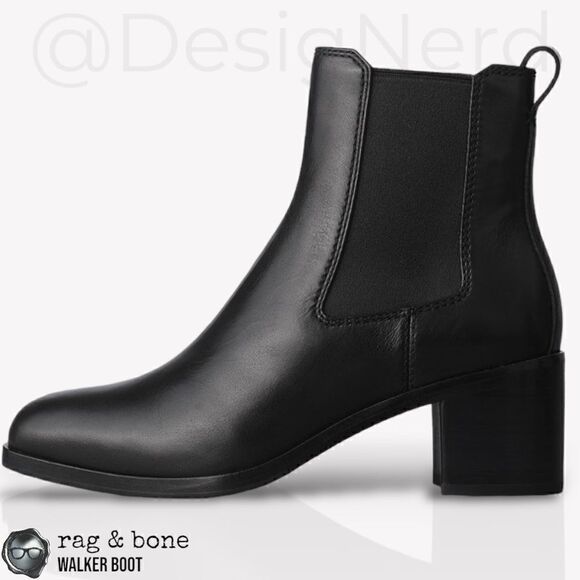 RAG & BONE WALKER LEATHER CHELSEA ANKLE BOOTS IN BLACK SIZE 8 WOMEN’S NEW IN BOX - Picture 1 of 16